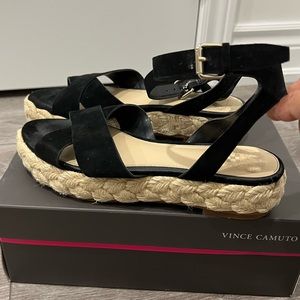 Vince Camuto Platform leather sandals with braided jute detail